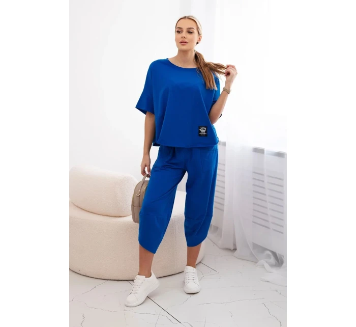 Súprava bavlnená blúzka + nohavice chrpová modrá