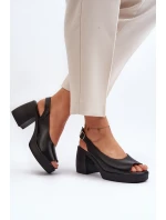 Zazoo 40376 Skórzane Sandały Na Masywnym Obcasie Czarne