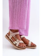 Zazoo 50103 Damskie Skórzane Sandały Na Platformie Beżowe