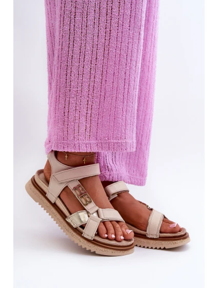 Zazoo 50103 Damskie Skórzane Sandały Na Platformie Beżowe