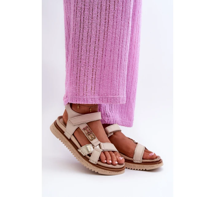 Zazoo 50103 Damskie Skórzane Sandały Na Platformie Beżowe