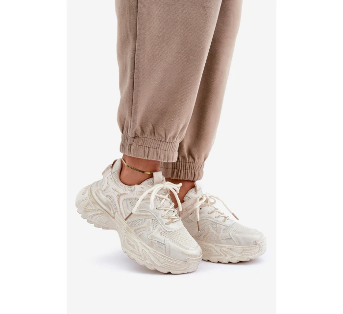 Sneakersy Damskie Z Przetarciami Na Platformie Beżowe Seladwen Sneakersy Damskie Z Przetarciami Na Platformie Beżowe Seladwen