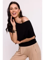 model 19670575 Viskózový top s výstřihem na ramena černý - BeWear