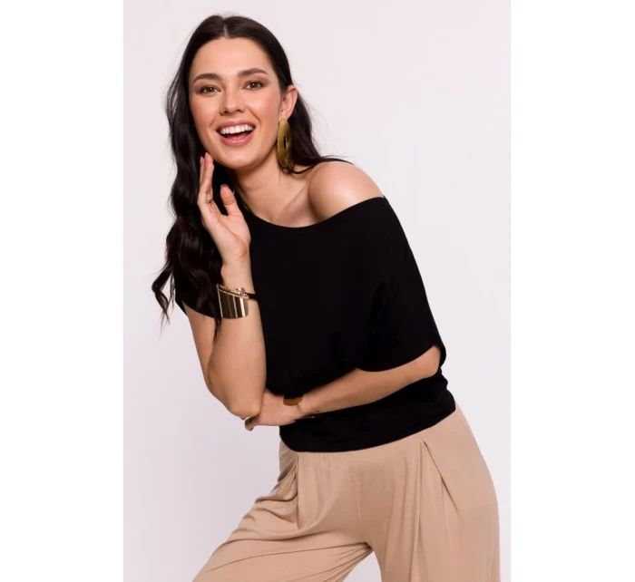 model 19670575 Viskózový top s výstřihem na ramena černý - BeWear