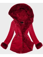 Červená krátká zimní bunda parka s kožešinovou podšívkou model 21461513 - J.STYLE
