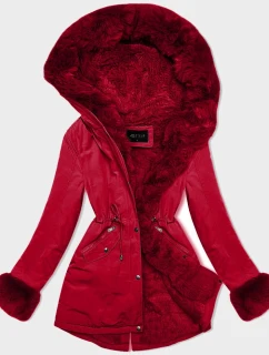 Červená krátká zimní bunda parka s kožešinovou podšívkou model 21461513 - J.STYLE
