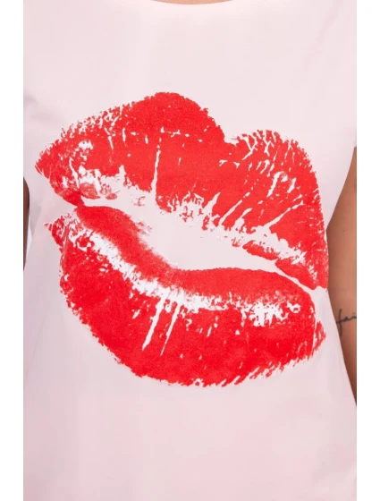 Blúzka s potlačou pier, púdrovo ružová