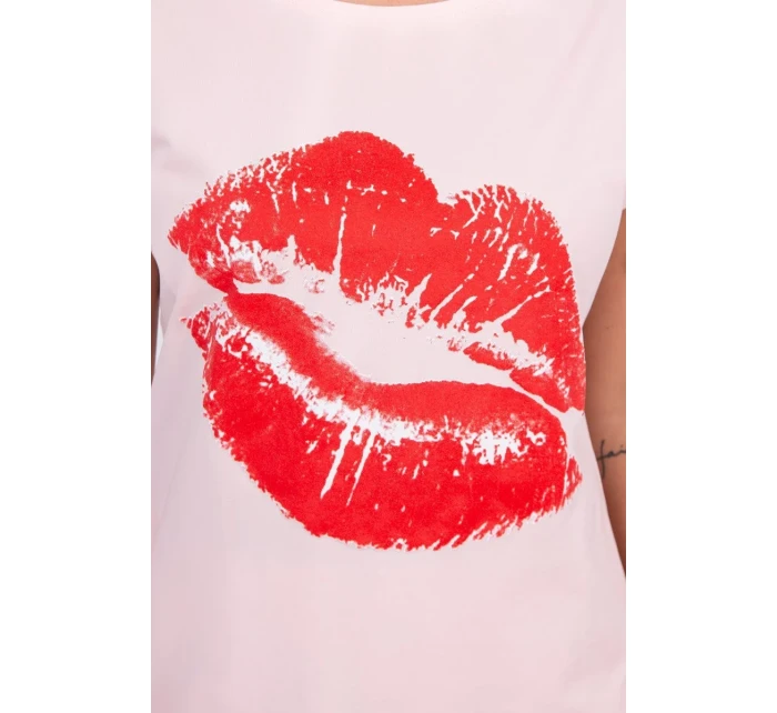 Blúzka s potlačou pier, púdrovo ružová