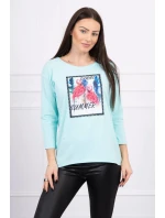 Halenka s 3D grafikou model 18743998 v mátové barvě - K-Fashion