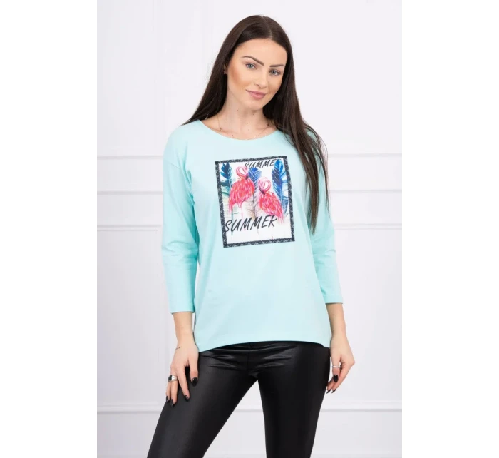 Halenka s 3D grafikou model 18743998 v mátové barvě - K-Fashion