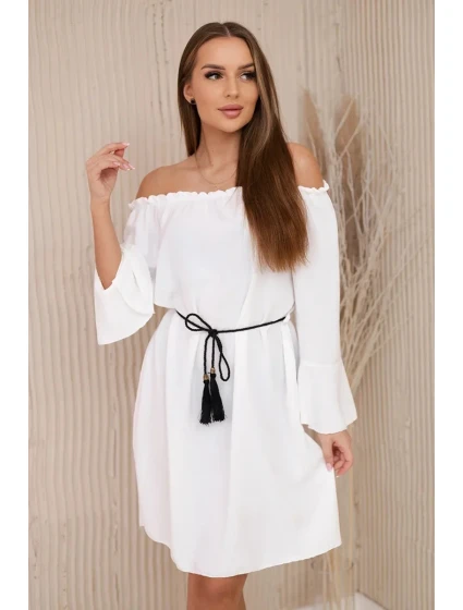 Šaty model 19639425 v pase se stahovací šňůrkou ecru - K-Fashion