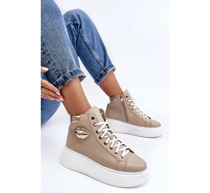 Trampki Damskie Wysokie Na Suwak Lemar Beżowe Katerin Trampki Damskie Wysokie Na Suwak Lemar Beżowe Katerin