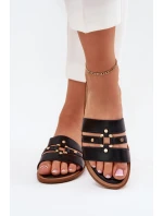 Ploché dámské sandály se zlatým detailem černé model 21700081 - Boto