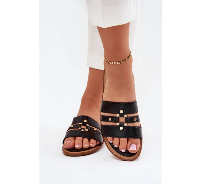 Ploché dámské sandály se zlatým detailem černé model 21700081 - Boto