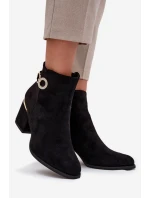 Ocieplane Botki Damskie Ze Złotymi Detalami Na Słupku Czarne Dorisse