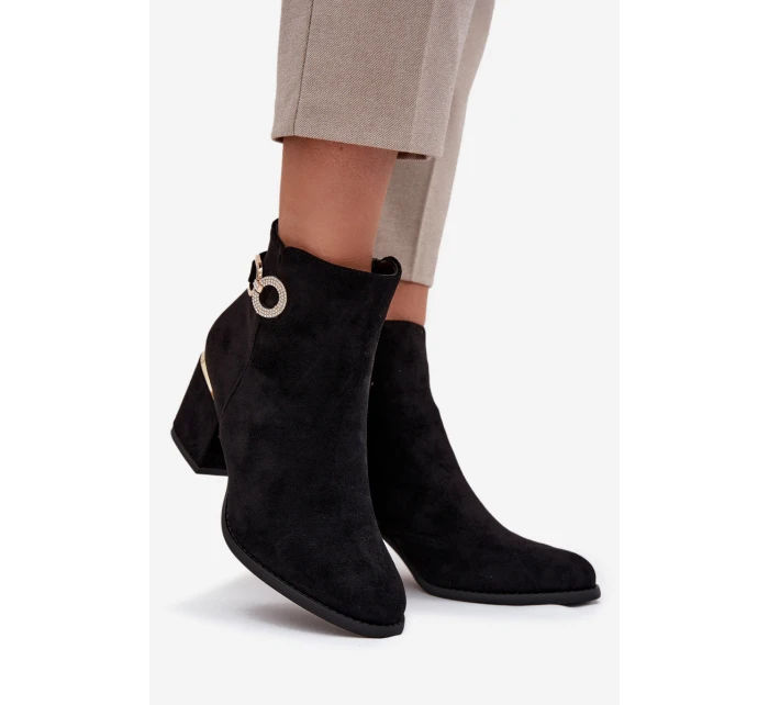 Ocieplane Botki Damskie Ze Złotymi Detalami Na Słupku Czarne Dorisse