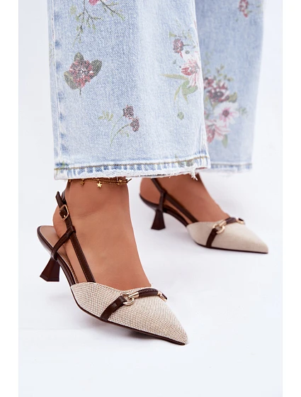 Dámské sandály na podpatku s špičatými nosy hnědo-bežové Felessa