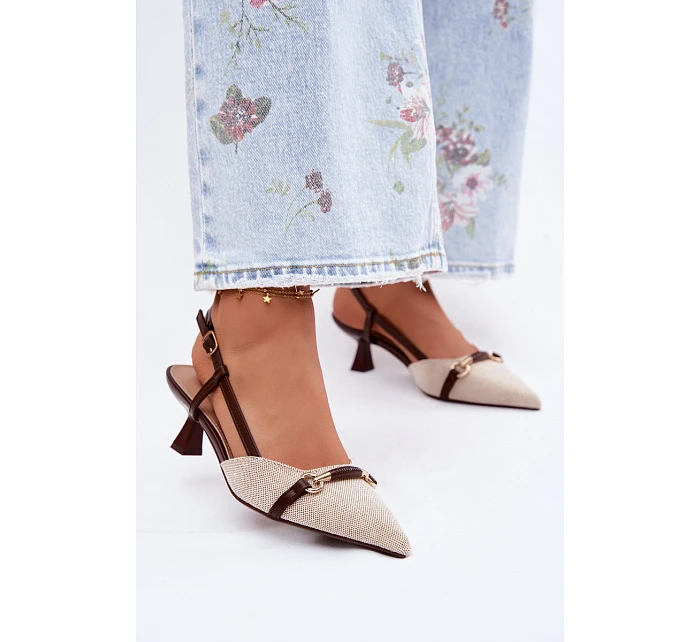 Dámské sandály na podpatku s špičatými nosy hnědo-bežové Felessa