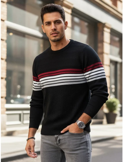 Pánský pruhovaný svetr černý model 21994022 - Dstreet Pánský pruhovaný svetr černý model 21994022 - Dstreet