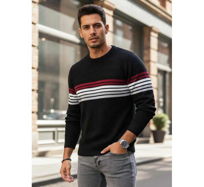 Pánský pruhovaný svetr černý model 21994022 - Dstreet Pánský pruhovaný svetr černý model 21994022 - Dstreet
