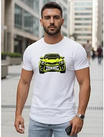 Pánske tričko s potlačou auta biele FashionStreet NX5015R