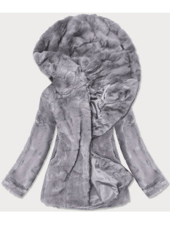 Šedá dámska bunda - kožúšok s kapucňou (BR9742-9)