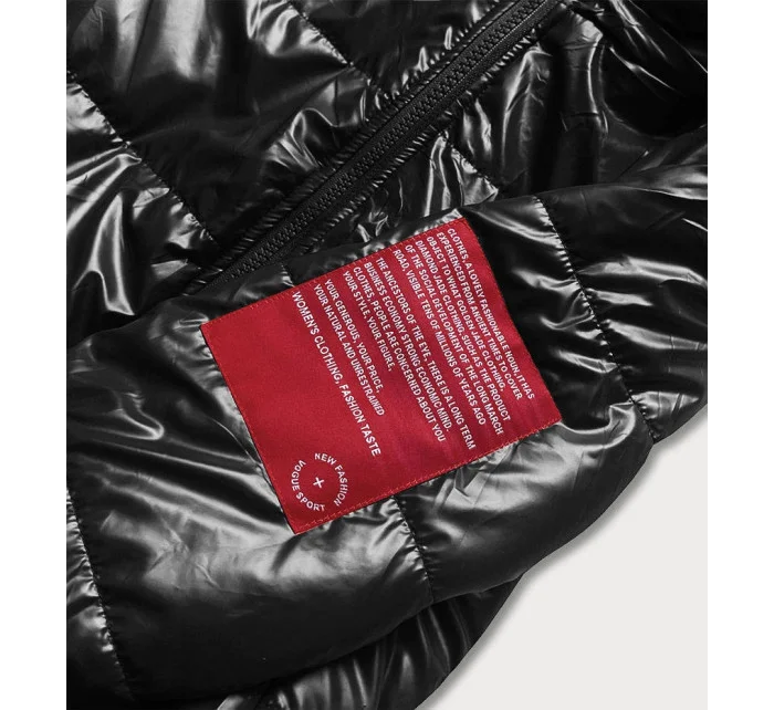 Krátka čierna dámska bunda s ozdobným lemovaním (B8030-1)