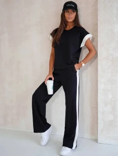 Čierny dámsky športový komplet s kontrastnými vložkami (VE99)