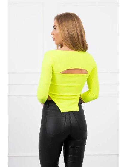 Rebrovaná blúzka s výstrihom žltá neónová
