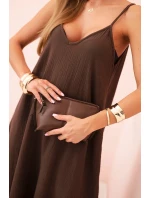 Mušelínové šaty bez ramienok hnedé