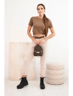 Dámske nohavice so šnúrou na opasok béžové