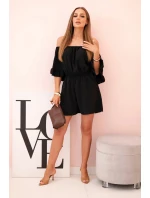 Dámsky bavlnený overal bez rukávov so zaväzovaním v páse ecru