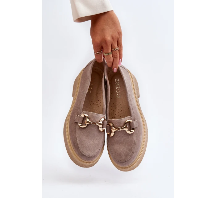 Zazoo 3429 Zamszowe Mokasyny Damskie Z Ozdobą Cappuccino