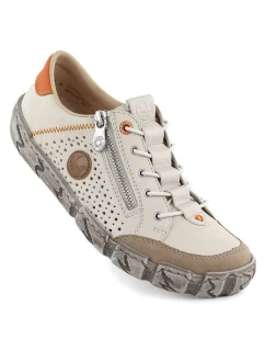 Béžové kožené ažurové dámske poltopánky Rieker L0355-61