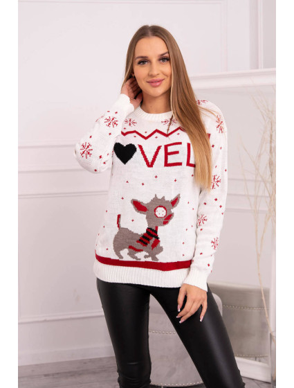 Vianočný sveter s nápismi vo farbe ecru