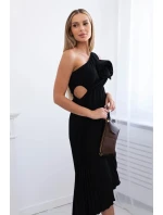 Plisované šaty s květinou černý Plisované šaty s květinou černý