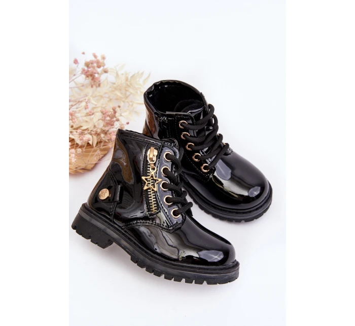 Dětské lakované botky na zip černé model 21641016 - EVENTO Dětské lakované botky na zip černé model 21641016 - EVENTO
