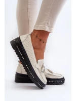 Dámské kožené mokasíny na platformě béžové model 21656089 - EVENTO