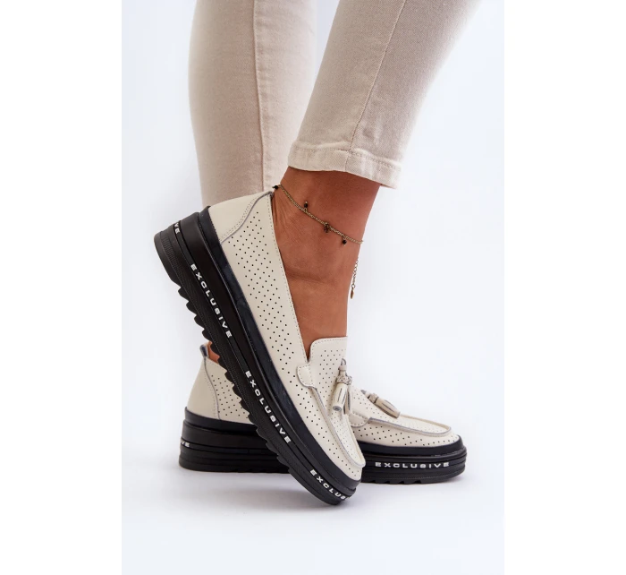 Dámské kožené mokasíny na platformě béžové model 21656089 - EVENTO