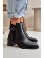 Dámské zimní zateplené boty na podpatku s přezkou Černé model 21667453 - Boto