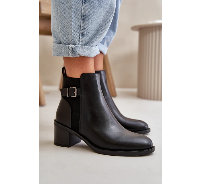 Dámské zimní zateplené boty na podpatku s přezkou Černé model 21667453 - Boto