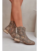 Ażurowe Damskie Botki Na Niskim Obcasie Ozdobione Zwierzęcym Wzorem Złote Neliawen Ażurowe Damskie Botki Na Niskim Obcasie Ozdobione Zwierzęcym Wzorem Złote Neliawen