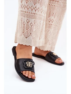 Płaskie Klapki Damskie Z Ozdobnym Detalem Czarne Nenitta