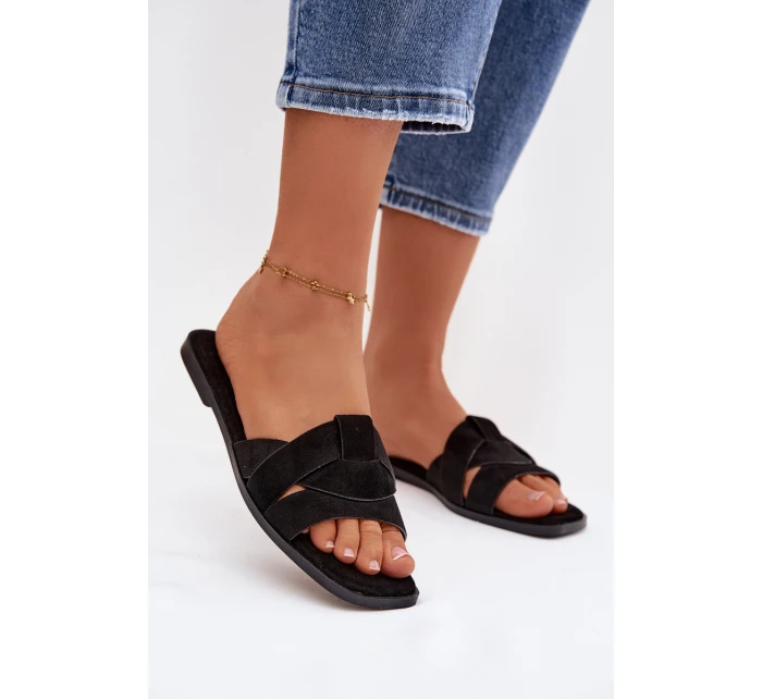 Dámské ploché sandály s pásky Eko semiš Černé Florane