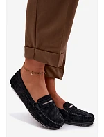 Dámské ploché mokasíny z přírodního semiše model 22101305 Černé - S.Barski