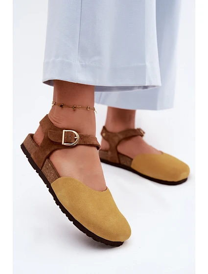 Kožené Semišové Dámské Sandály S Uzavřenými Prsty Maciejka H7365-07 Žluté