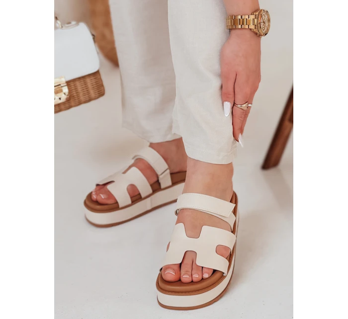 Dámské žabky na suchý zip beige Dstreet model 21987010 - FashionStreet