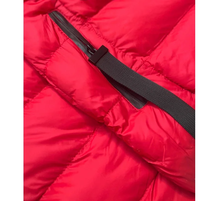 Červená dámska bunda s kapucňou na prechodné obdobie (5M786-270)