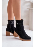 Ocieplane Botki Damskie Na Obcasie Słupku Czarne Vailia