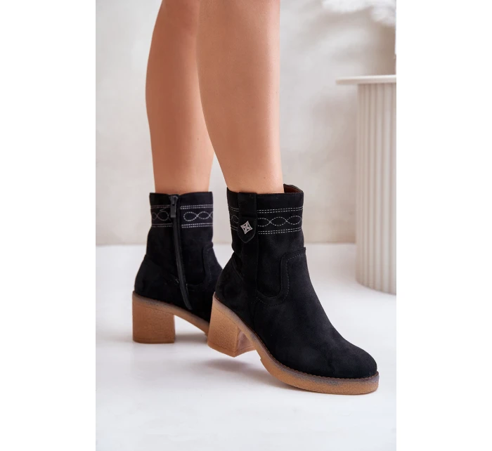 Ocieplane Botki Damskie Na Obcasie Słupku Czarne Vailia